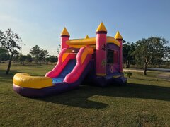 Butterfly Bounce House Combo with wide slide and basketball hoop
