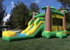 (XL) Tropical Bounce House Combo with wide slide and basketball hoop (Dry)