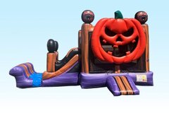 Scary Halloween Pumpkin bounce house with slide