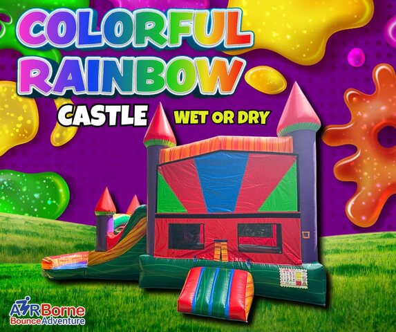 Colorful Rainbow Castle Bounce House Wet/Dry Colorful Rainbow Castle Bounce House Wet/Dry