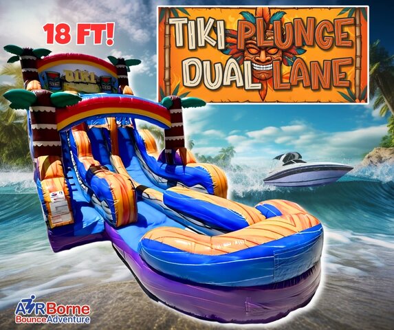 18 Foot Dual Lane Tiki Plunge Waterslide 18 Foot Dual Lane Tiki Plunge Waterslide