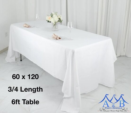 White Linen for 6ft Tables 3/4 Length