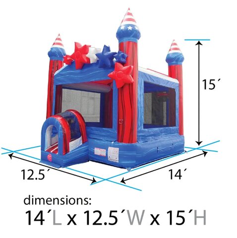 red white and blue bounce house