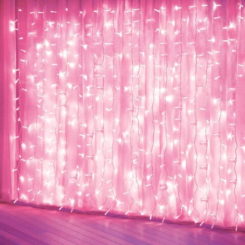 Pink LED Window Curtain String Lights
