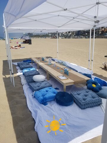 10 x 10 Pop Up Beach Picnic Package- (Up to 6 people) -Set Up/Pick Up of Rentals & Decor Only