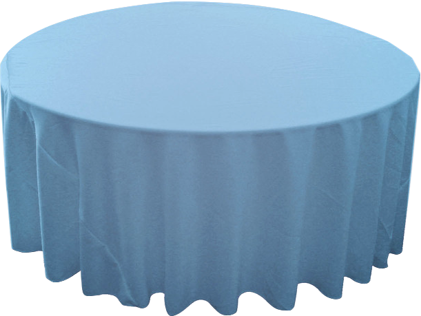 Light Blue Polyester 120in Round Tablecloth (Fits our 60in Round Table to the Floor)