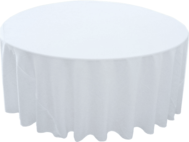White Polyester 120in Round Tablecloth (Fits Our 60in Round Table to the Floor)
