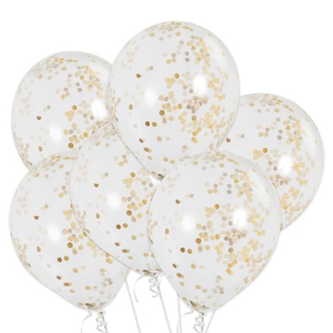 11in Clear Balloons with Gold Confetti with Helium 11in Clear Balloons with Gold Confetti with Helium