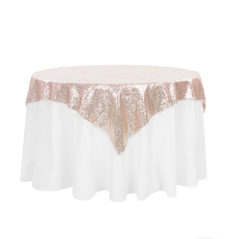 Blush Rose Gold Sequin Table Overlay 54x54