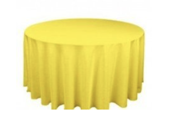 Yellow Polyester 132in Round Table Linen (Fits Our 72in Round Table to the Floor)