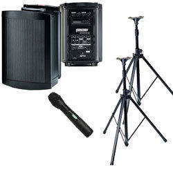 2 speakers with wireless mic