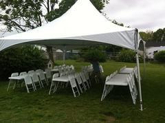20x20 Frame Tent Package For 32 People With (4) 8' Tables and 32 chairs 20x20 Frame Tent Package For 32 People With (4) 8' Tables and 32 chairs