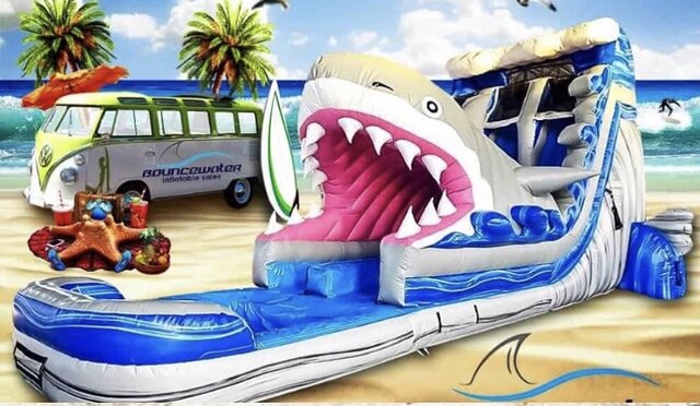 Sharknato Dual Laned 20 ft Waterslide (Steep and Extra Long) Sharknato Dual Laned 20 ft Waterslide (Steep and Extra Long)
