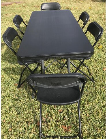  6 ft. Black Table with 6 Black Chairs Set