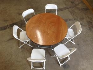36 inch round children table with 6 children chairs (renter to setup)