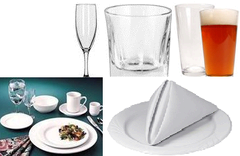 Dishes,glasses,flatware (minimum order required) Dishes,glasses,flatware (minimum order required)
