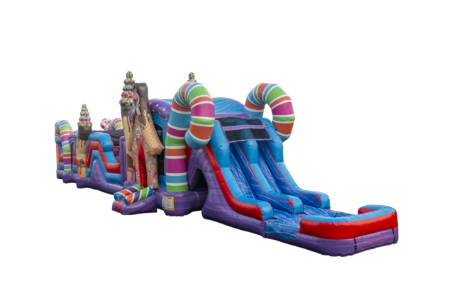 68' Sugar Shack Obstacle Course rental in Austin Texas from Austin Bounce House Rentals™ back angle