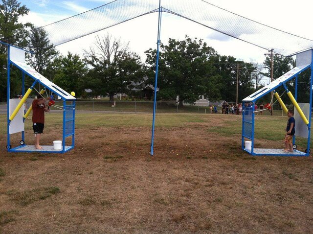 Water Wars game setup on lawn from Austin Bounce House Rentals