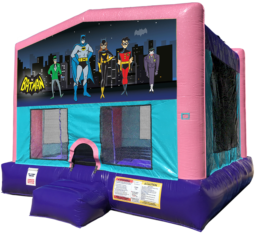 Batman Sparkly Pink Bounce House Rentals in Austin Texas from Austin Bounce House Rentals