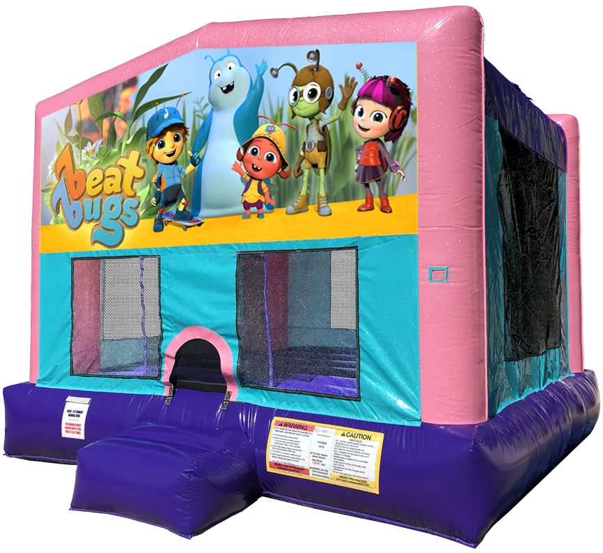 Beat Bugs Sparkly Pink Bounce House Rental in Austin Texas from Austin Bounce House Rentals