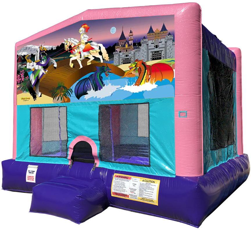 Knights + Dragons Pink Sparkly Bounce House Rentals in Austin Texas from Austin Bounce House Rentals