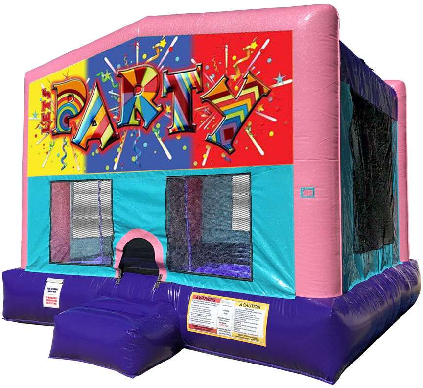 Let's Party Sparkly Pink Bounce House Rentals in Austin Texas from Austin Bounce House Rentals
