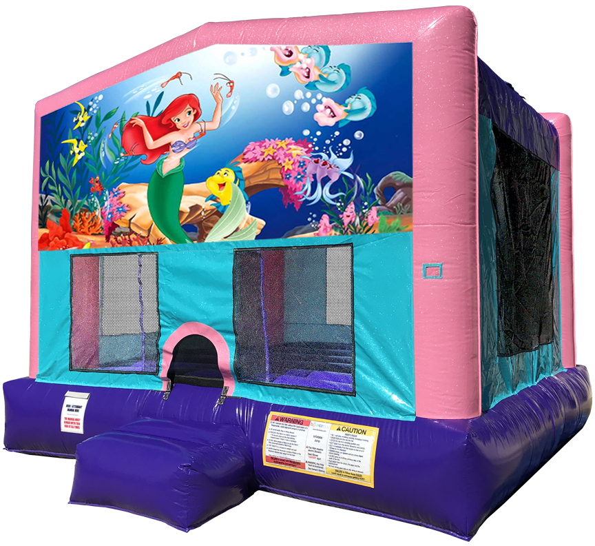 Little Mermaid sparkly pink bounce house rental in Austin Texas by Austin Bounce House Rentals