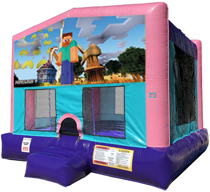 Minecraft Sparkly Pink Bounce House Rentals in Austin Texas from Austin Bounce House Rentals