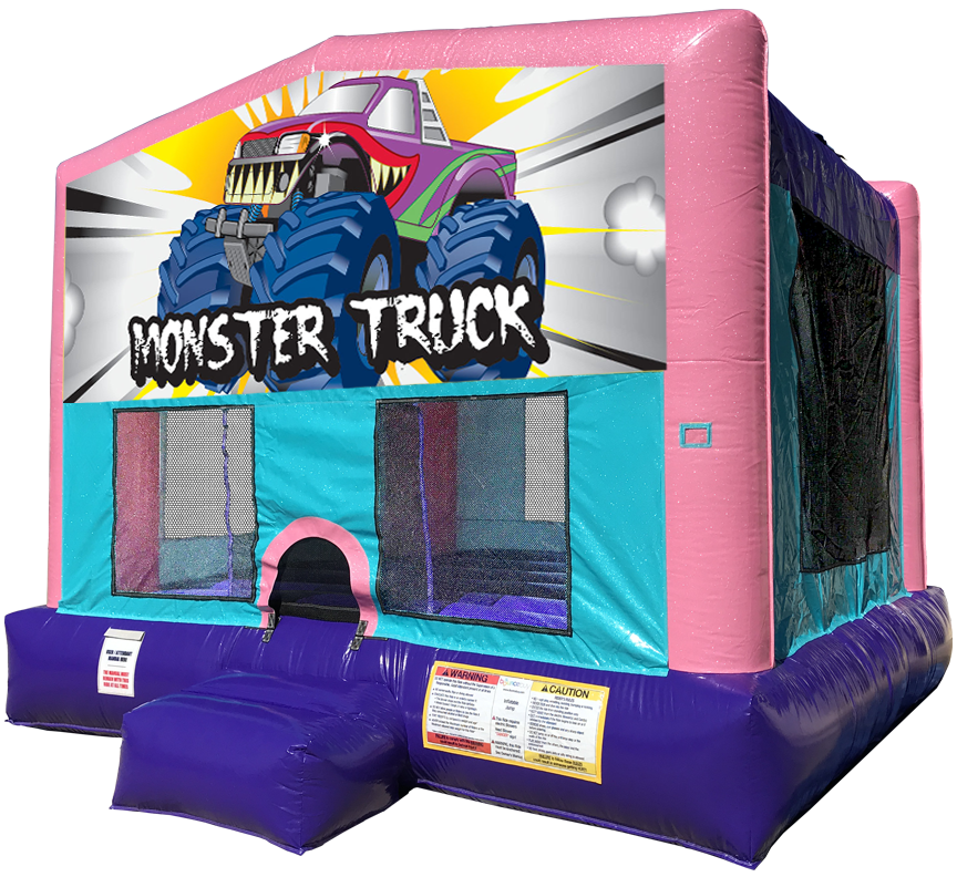 Monster Truck sparkly pink bounce house rental in Austin Texas by Austin Bounce House Rentals