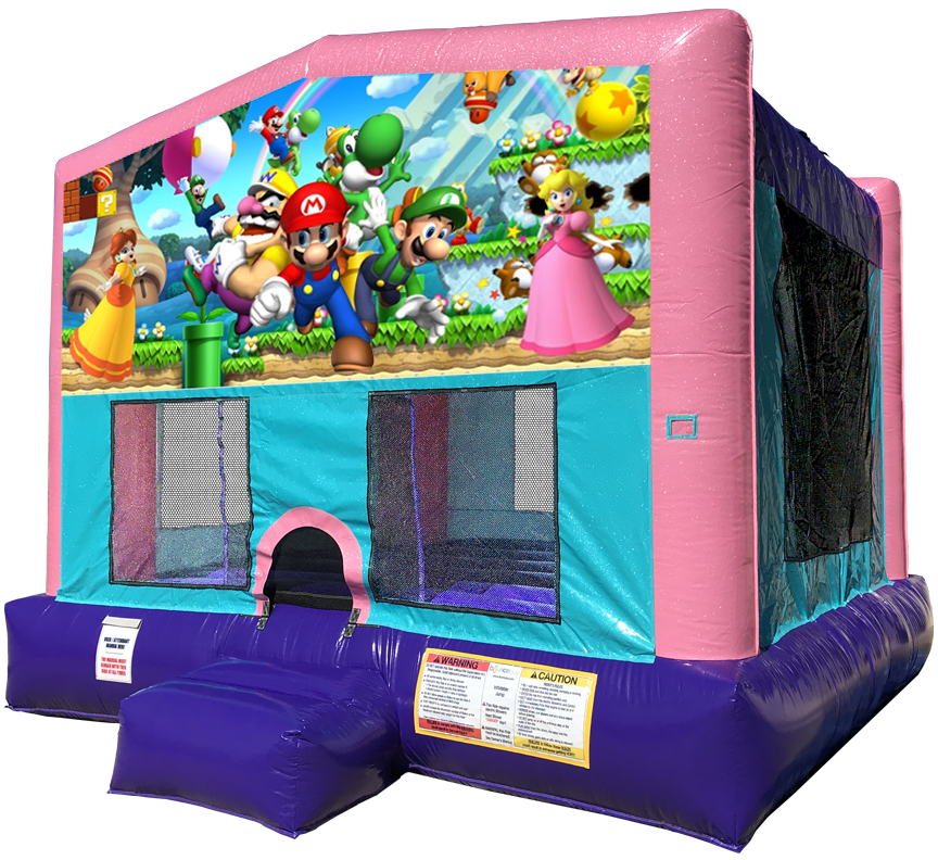 Nintendo Princesses Sparkly Pink Bounce House Rentals in Austin Texas from Austin Bounce House Rentals 512-765-6071