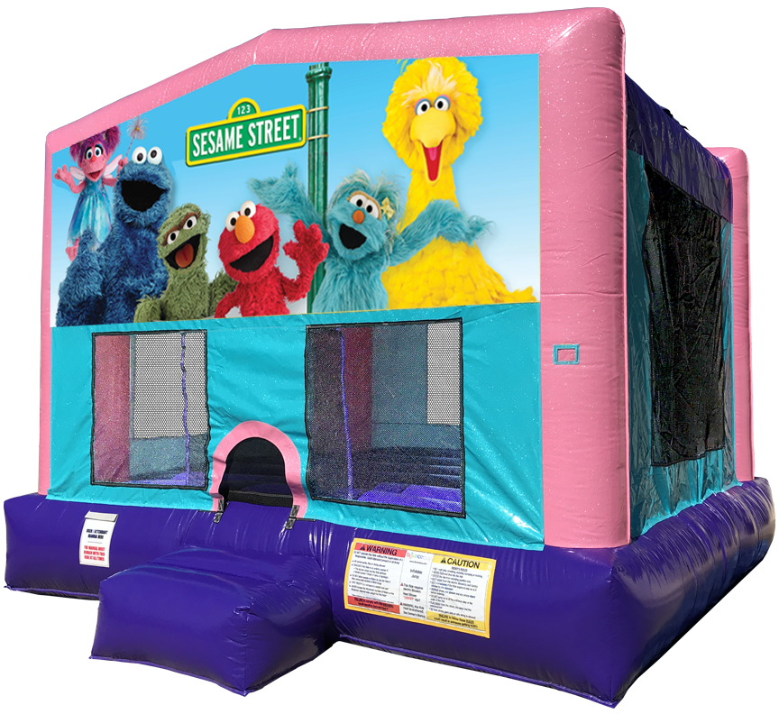 Sesame Street Sparkly Pink Bounce House Rentals in Austin Texas from Austin Bounce House Rentals
