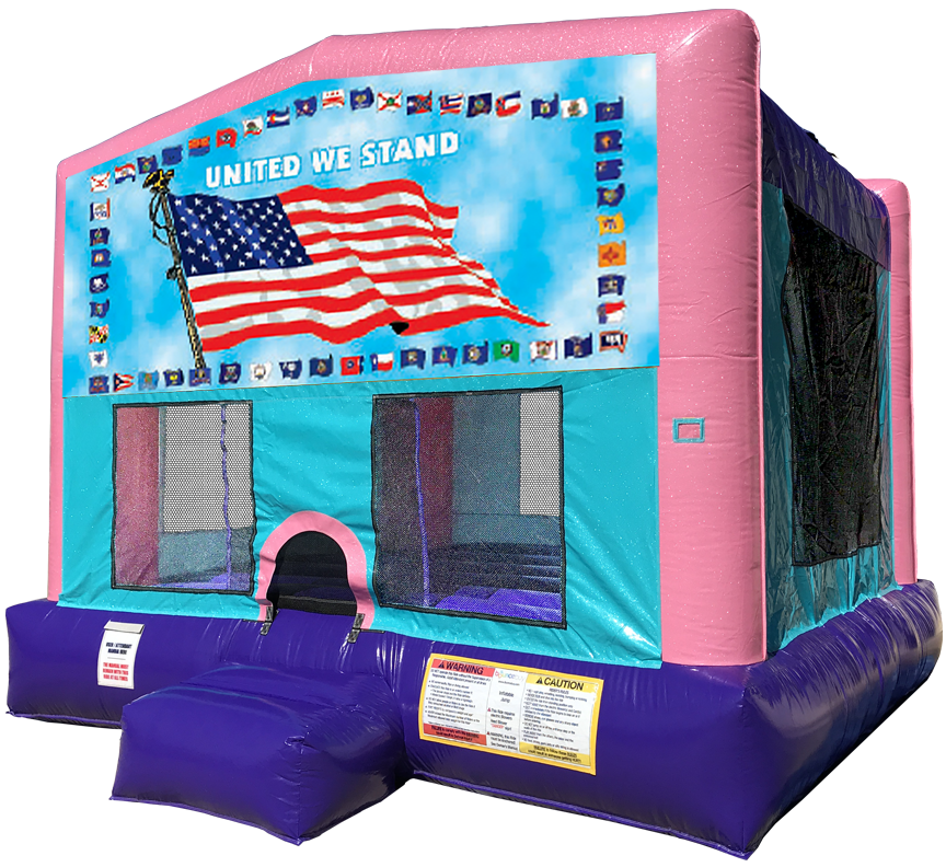 United We Stand Sparkly Pink Bounce House Rentals in Austin Texas from Austin Bounce House Rentals