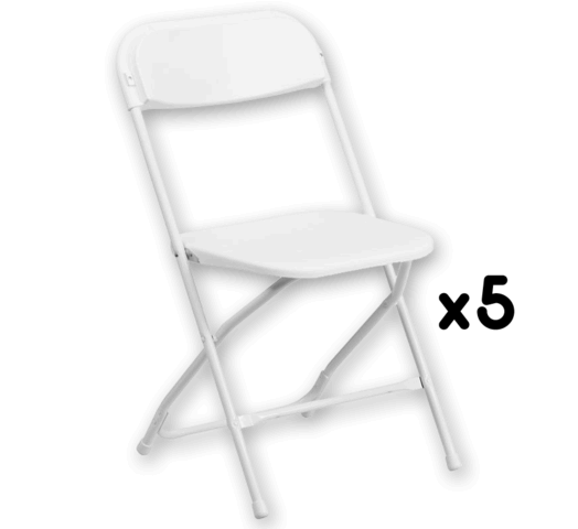 5 White Folding Chairs