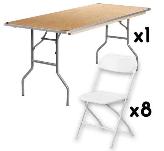 1 6FT Table + 8 Chairs 1 6FT Table + 8 Chairs