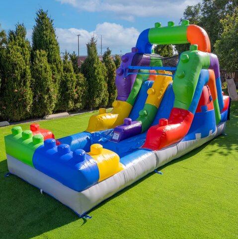 12 Ft Blocks Dual Lane Water Slide With Pool 12 Ft Blocks Dual Lane Water Slide With Pool