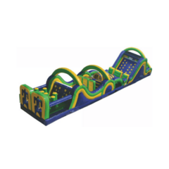 70 Foot Obstacle Course with Rock Wall, Double Lane Water Slide Slide with Pool