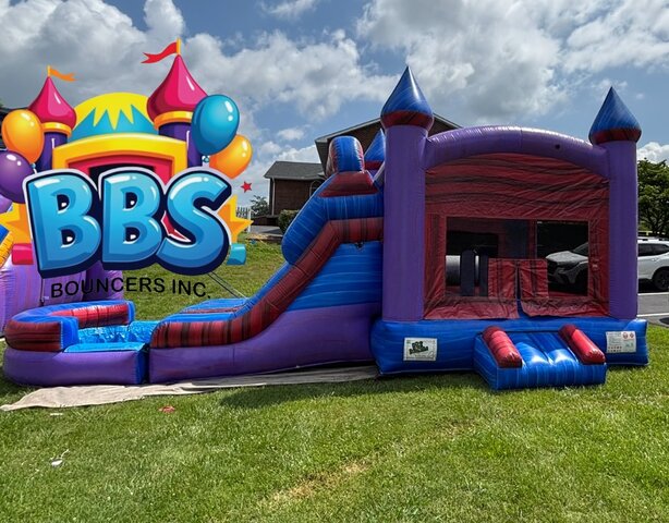 Red an blue dual lane slide/bounce house combo Red an blue dual lane slide/bounce house combo