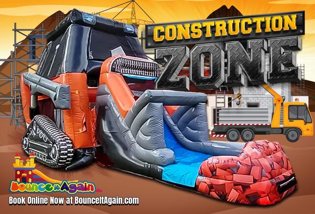 Construction zone wet or dry bounce house w/slide