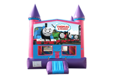 Train pink and purple bounce house