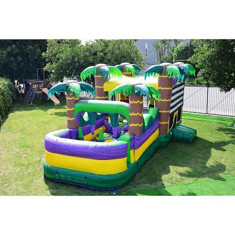 30 Ft Palm Beach Obstacle Bounce House on grass