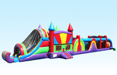68 FT Obstacle Course w/ Bounce House & Slide (Wet)Best ages 4+Size 68L X 13W X 14H