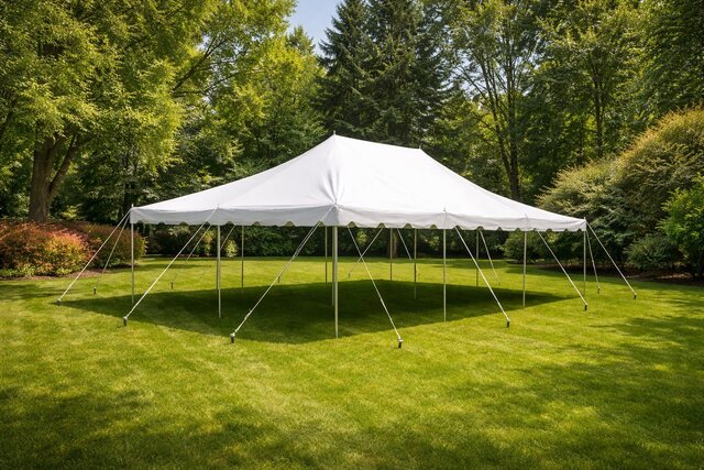 20x30 pole tent rental in Maine backyar