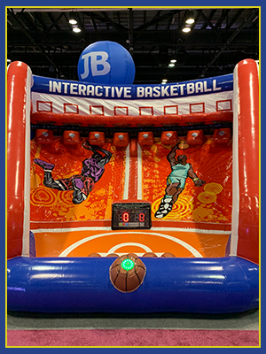 Front view of the Interactive Basketball with the IPS System buttons and scoreboard inserted into the unit