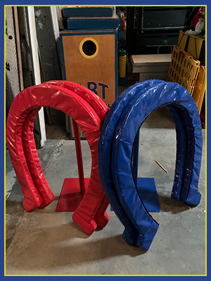 Giant Horse Shoes designed with red and blue vinyl.