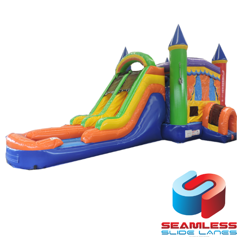 6 N 1 Rainbow Castle Dual Lane Water Slide 6 N 1 Rainbow Castle Dual Lane Water Slide