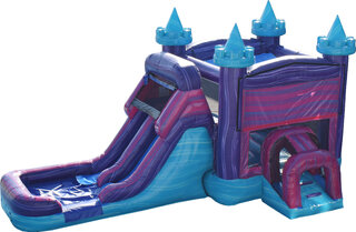 Pink and Purple Bounce House Water Slide Combo Wet