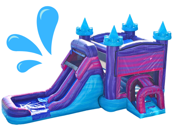Pink and Purple Bounce House Water Slide Combo Wet Pink and Purple Bounce House Water Slide Combo Wet