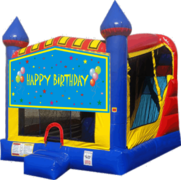Happy Birthday Large Castle Combo with Slide and Basketball Hoop