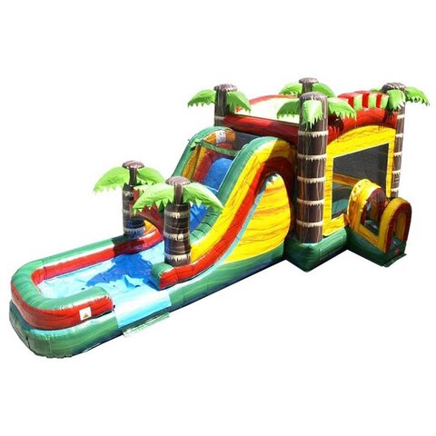 Mega Tropical Fire Bounce House Slide w Splash Pool Combo (Wet/Dry) Mega Tropical Fire Bounce House Slide w Splash Pool Combo (Wet/Dry)