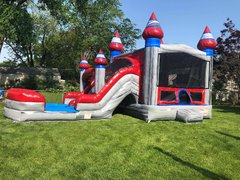 Grey Castle Bounce House with double lane dry slide (31 x 15)